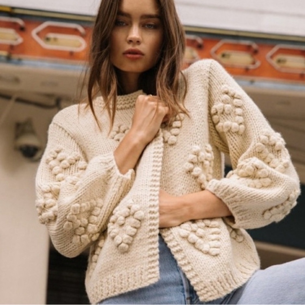 Anthropologie PomPom Heart Cardigan - Picture 2 of 7